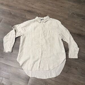 Lands' End Women’s Long-Sleeve Button-Down Shirt - Natural Beige Linen